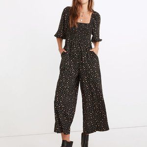 Madewell Lucie Elbow-Sleeve Smocked Wide-Leg Jumpsuit in Stem Scatter (Size 2)